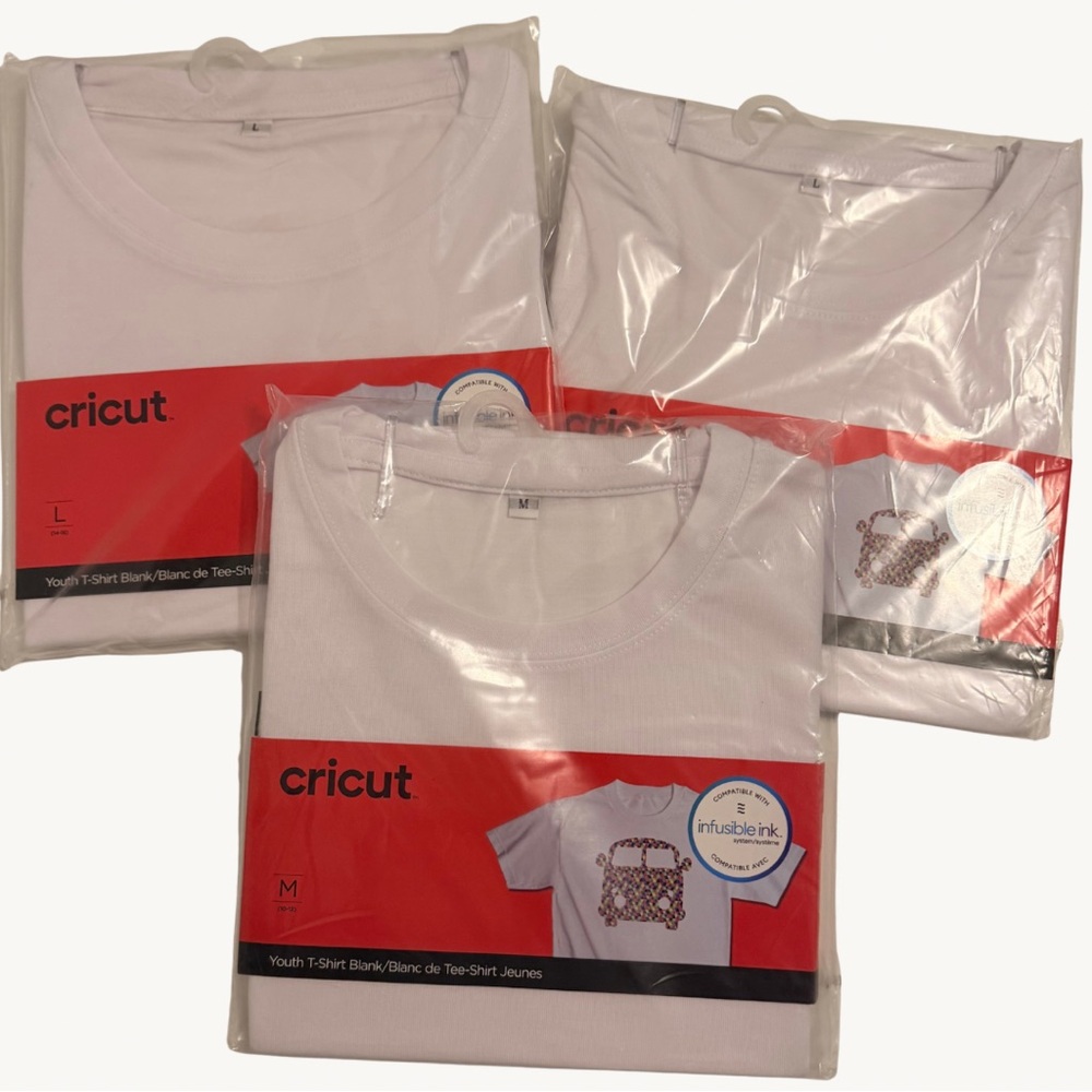 3 New Cricut Youth T-Shirt Blanks Crew Neck White Medium Large Infusible Ink